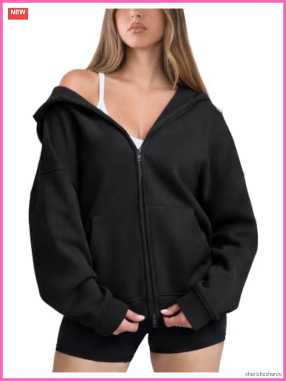 Oversized Zip Up Hoodie Soft Fleece Jacket with Pockets